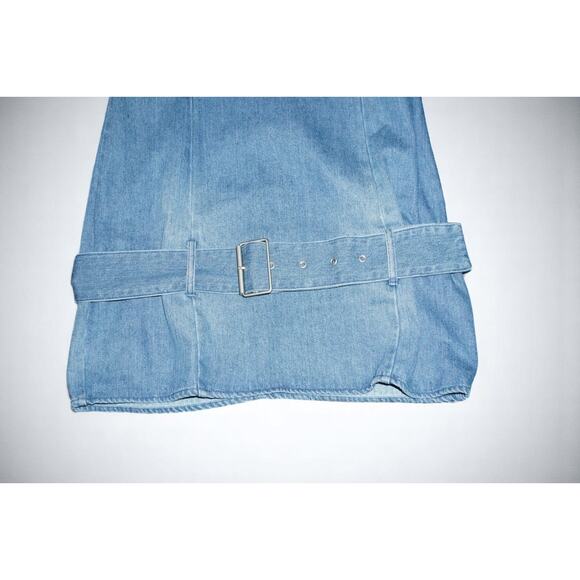 LE LIS Denim Mini Dress M Belted Tank Sleeveless Square Neck Blue Y2K Casual - Picture 14 of 16